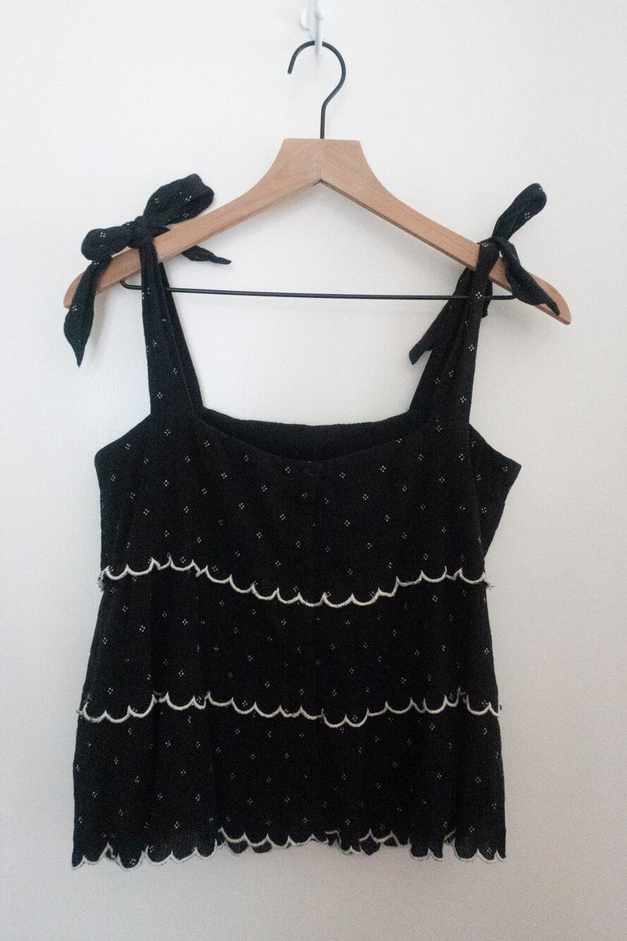 Sezane scalloped tiered tie strap tank top